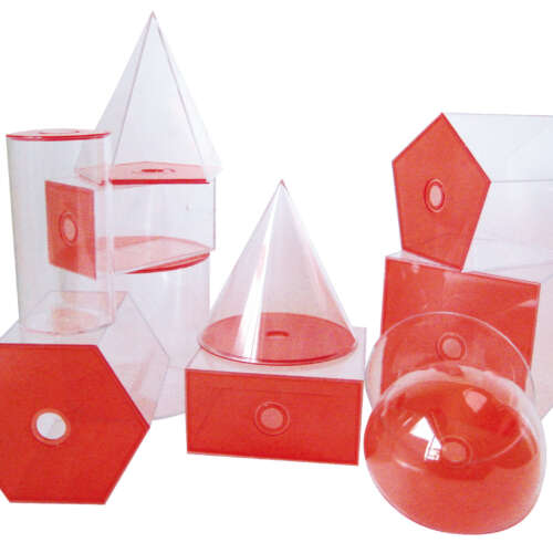 17 CUERPO GEOMÉTRICOS DE ACRÍLICO TRANSPARENTE ROJO