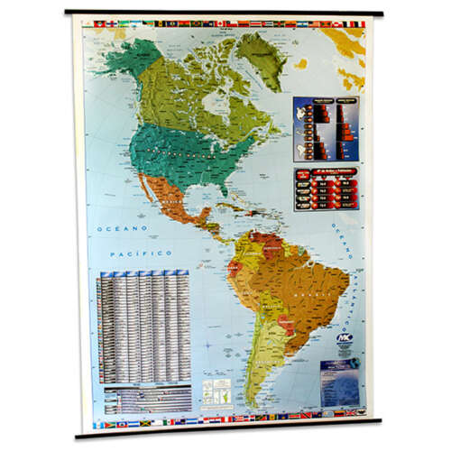 Mapa De América - Físico 130 X 95 Cm