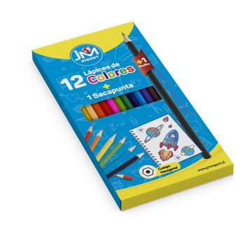 Lapices 12 Colores Hexagonal + Grafito y Sacapuntas